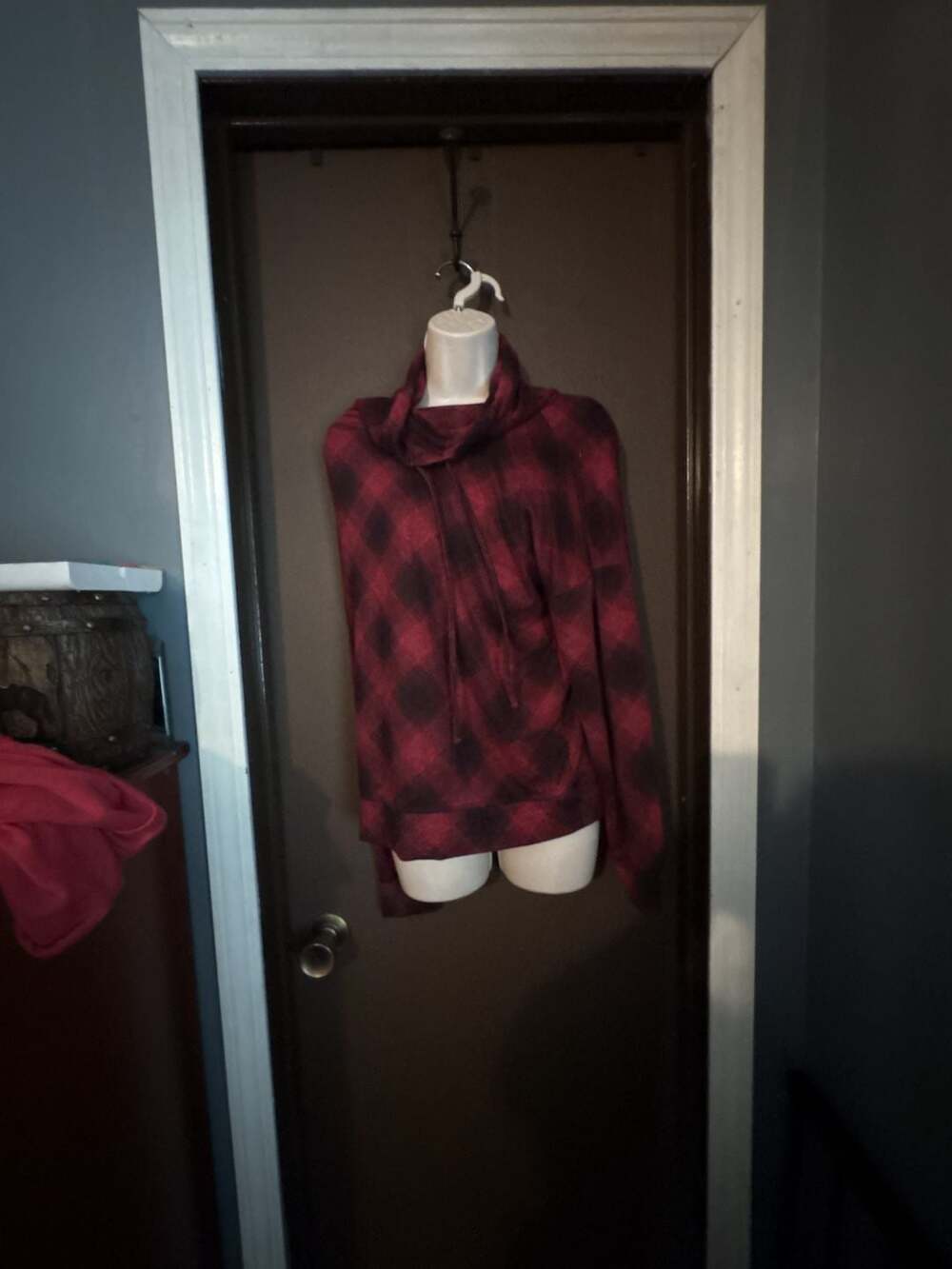 Maurices Lakeside Cozy Red and Black Plaid Cowl Neck Long Sleeve Pullover